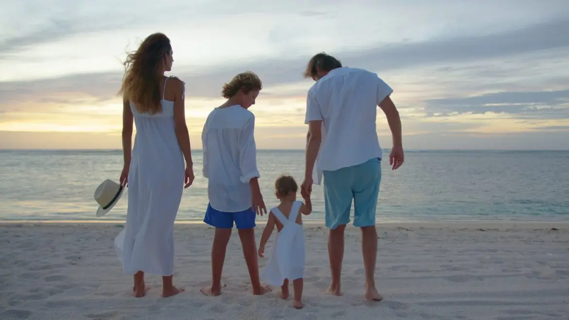 Family on beach holiday vacation